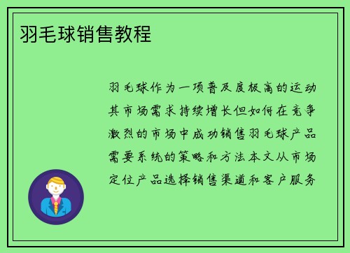 羽毛球销售教程
